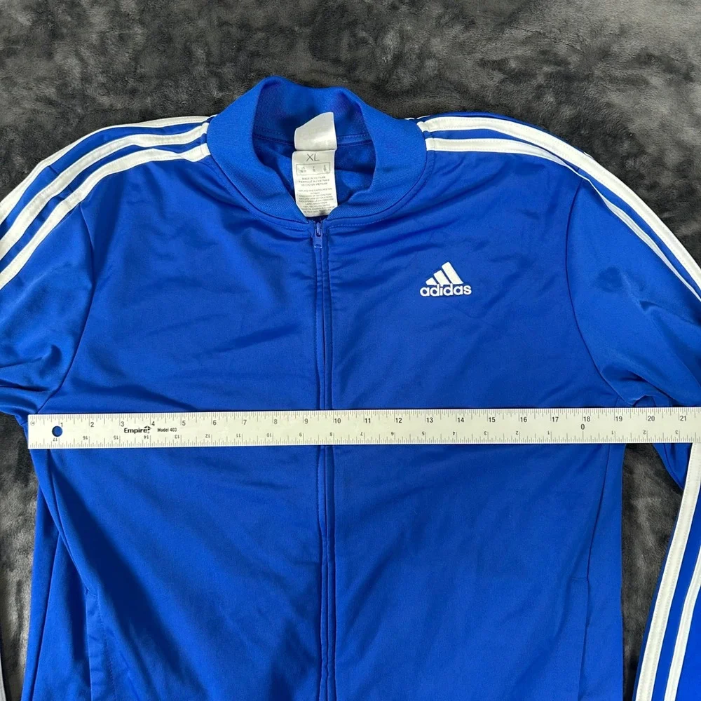 Adidas Track Jacket Youth XL Blue 3-Stripe Full Zip Large Back Logo Graphic
